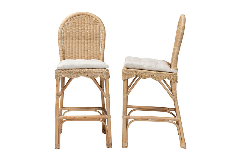 Valerie Bohemian Natural Rattan 2-Piece Bar Stool Set