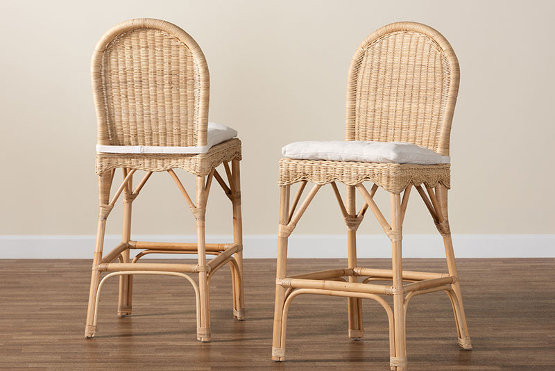 Valerie Bohemian Natural Rattan 2-Piece Bar Stool Set