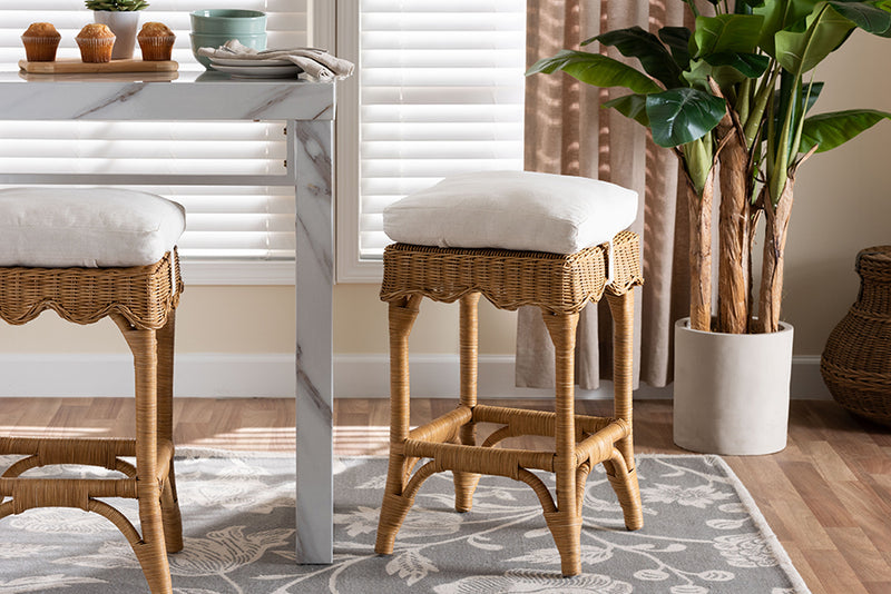 Alessia Bohemian Scallop Honey Rattan Counter Stool