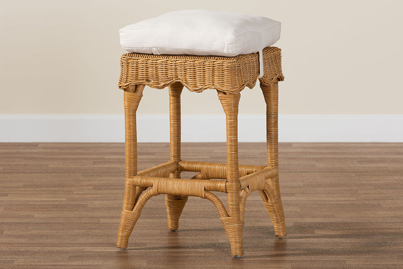 Alessia Bohemian Scallop Honey Rattan Counter Stool