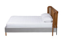 Carlotta Gray Velvet and Woven Rattan Wood Queen Size Bed Baxton