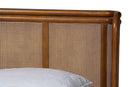 Carlotta Gray Velvet and Woven Rattan Wood Queen Size Bed Baxton
