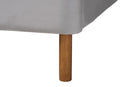 Carlotta Gray Velvet and Woven Rattan Wood Queen Size Bed Baxton