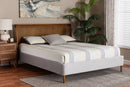 Carlotta Gray Velvet and Woven Rattan Wood Queen Size Bed Baxton