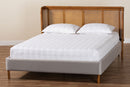 Carlotta Gray Velvet and Woven Rattan Wood Queen Size Bed Baxton