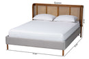 Carlotta Gray Velvet and Woven Rattan Wood Queen Size Bed Baxton