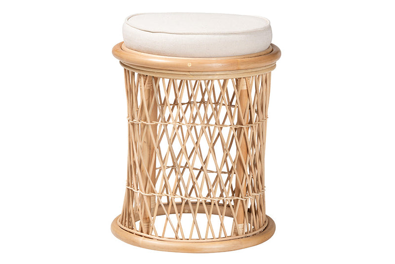 Harmony Bohemian Natural Rattan Ottoman Footstool Baxton