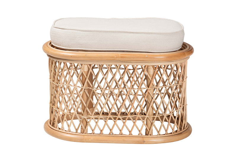 Aras Bohemian Natural Rattan Ottoman Footstool Baxton