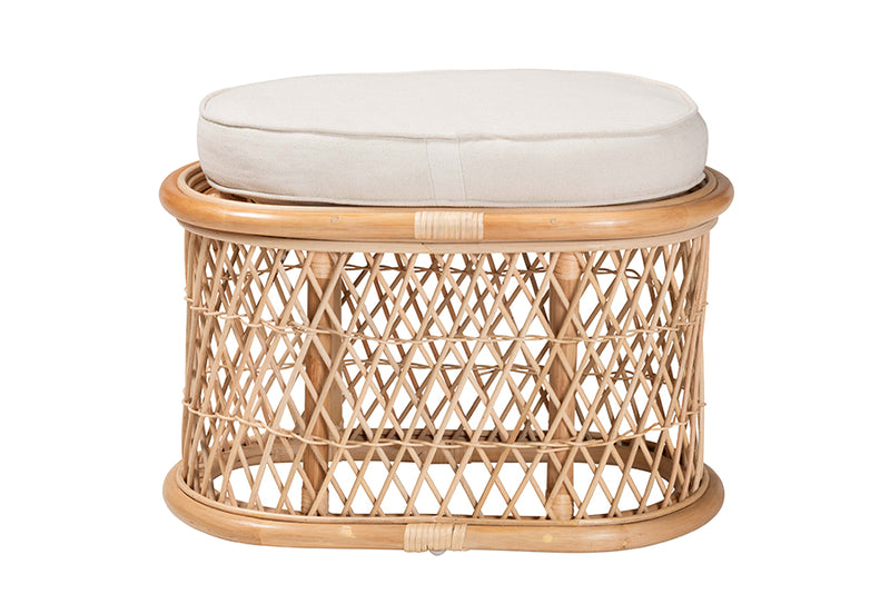 Aras Bohemian Natural Rattan Ottoman Footstool