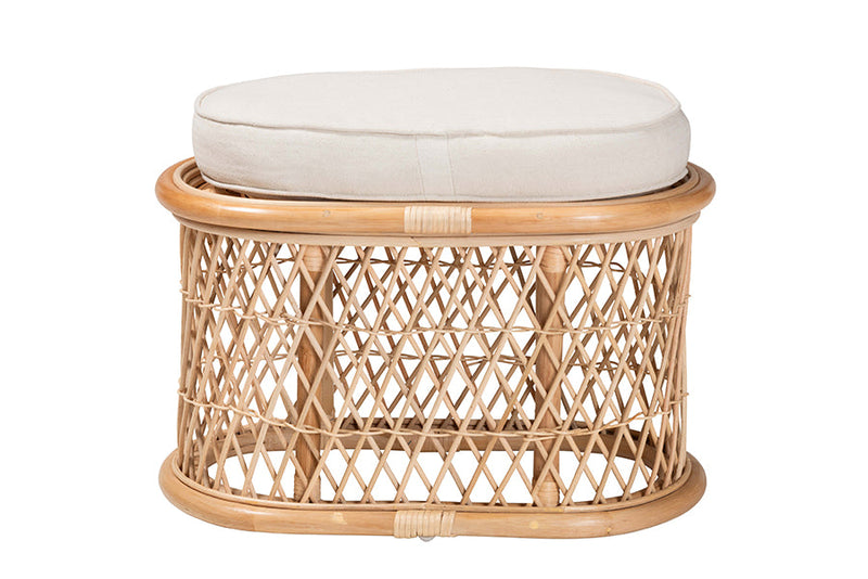 Aras Bohemian Natural Rattan Ottoman Footstool Baxton