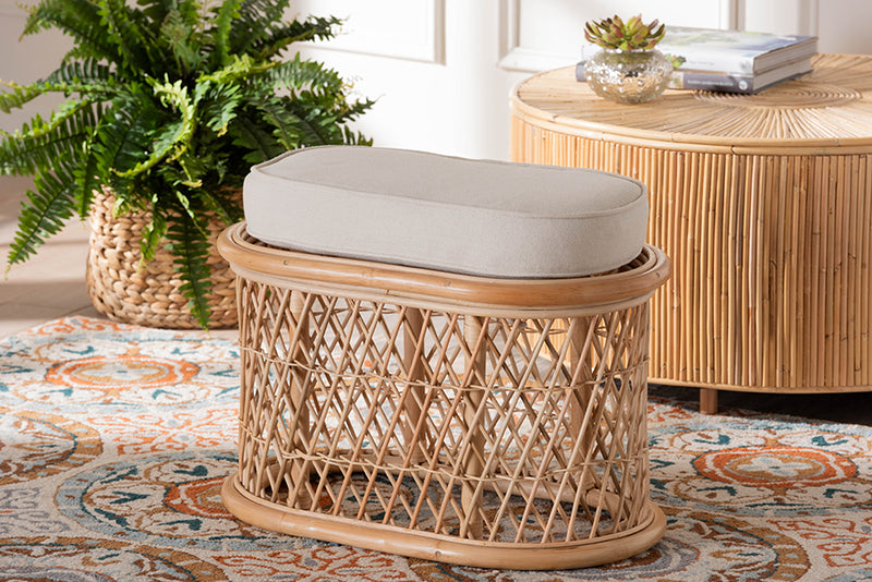 Aras Bohemian Natural Rattan Ottoman Footstool