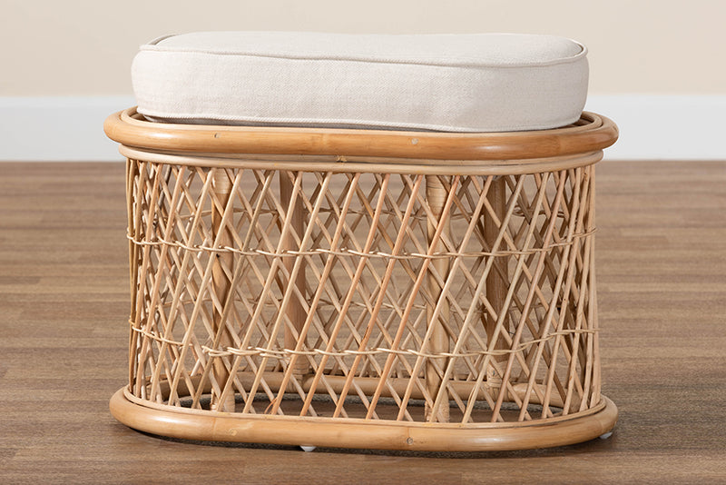 Aras Bohemian Natural Rattan Ottoman Footstool