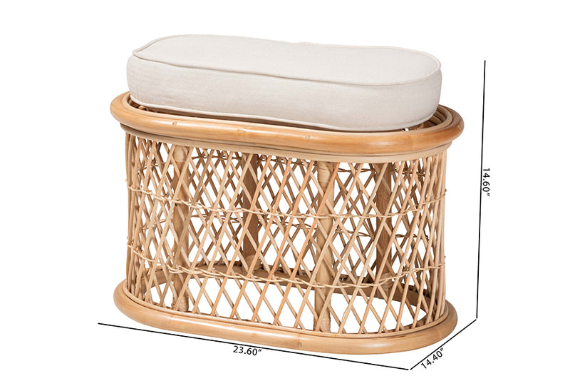 Aras Bohemian Natural Rattan Ottoman Footstool