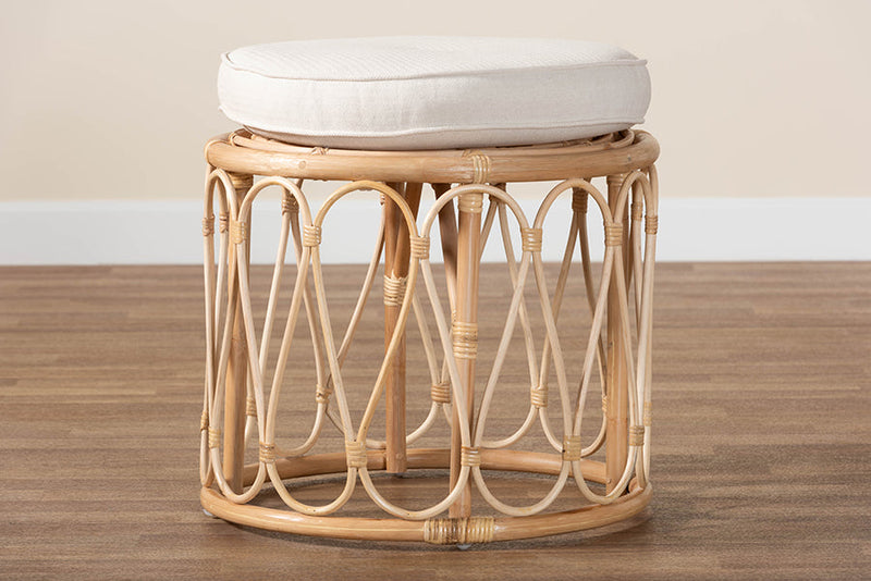 Collice Bohemian Natural Rattan Ottoman Footstool Baxton