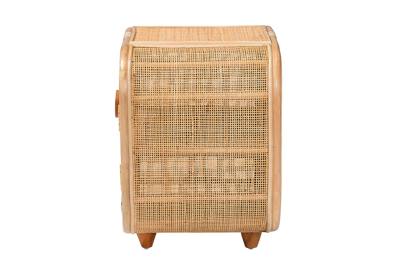 Cielo Bohemian Natural Rattan and Mahogany Wood Nightstand