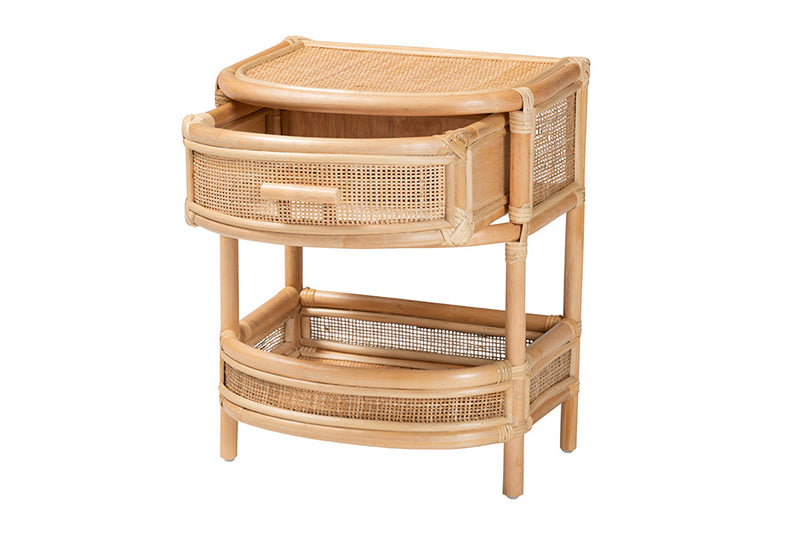 Serafino Bohemian Natural Rattan 1-Drawer Nightstand Baxton