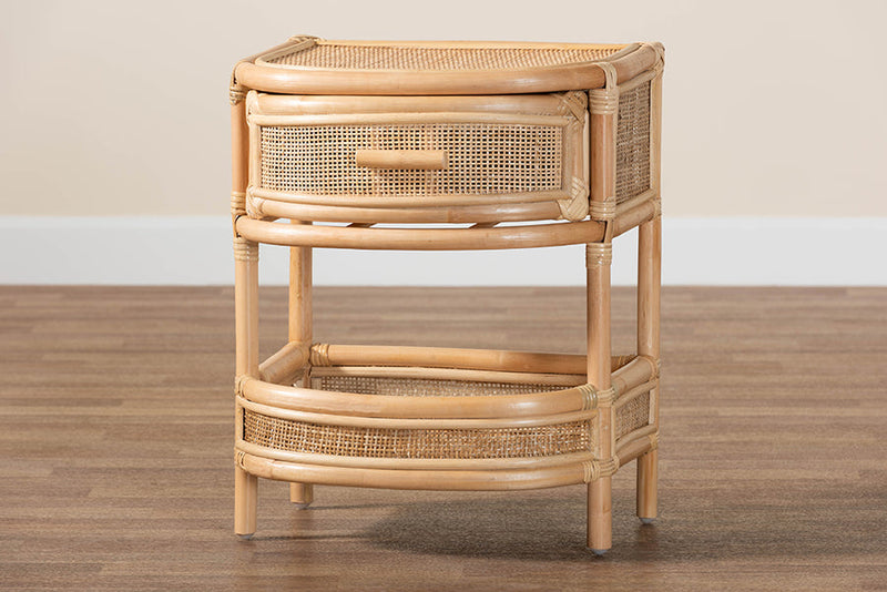 Serafino Bohemian Natural Rattan 1-Drawer Nightstand Baxton