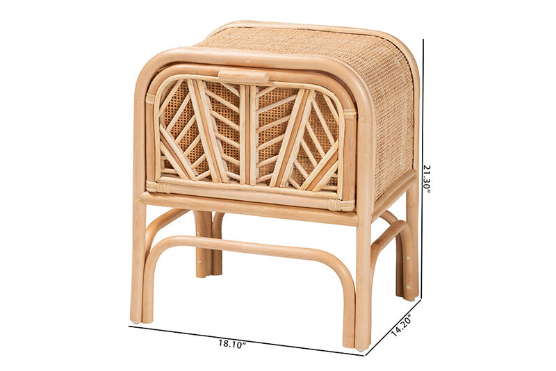 Marlette Bohemian Natural Rattan 1-Drawer Nightstand Baxton