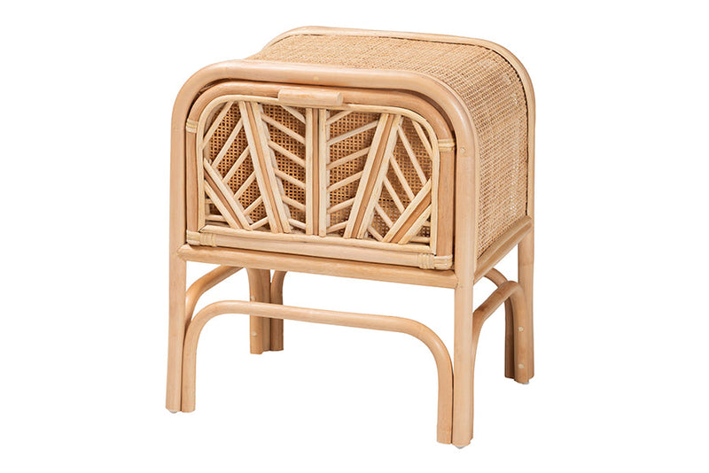 Marlette Bohemian Natural Rattan 1-Drawer Nightstand Baxton
