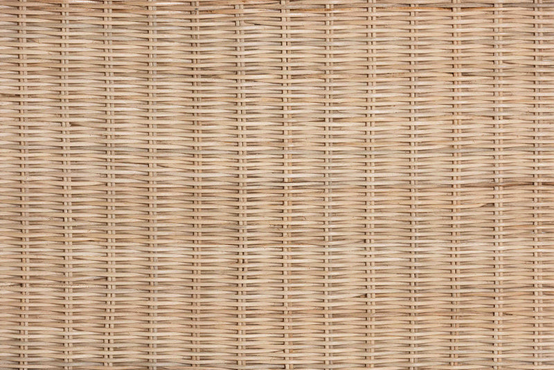 Madeline Bohemian Scallop Natural Rattan and Mahogany Side Table Baxton