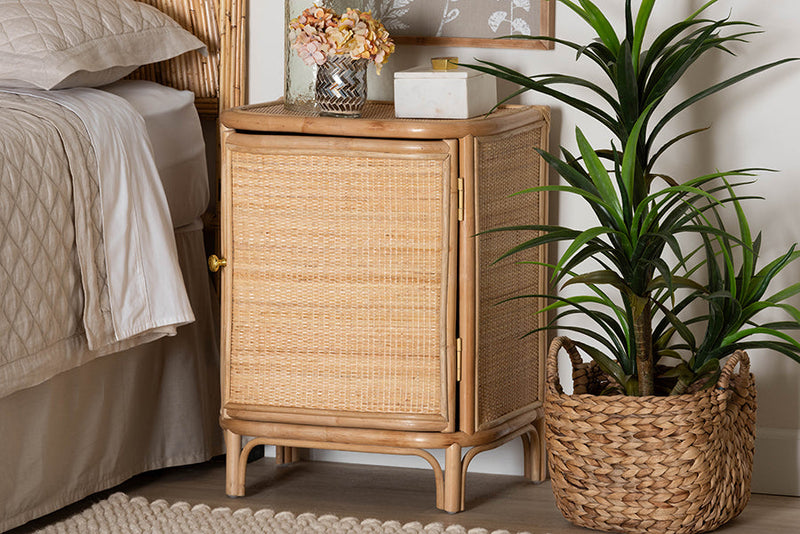 Liora Bohemian Natural Rattan Nightstand Baxton