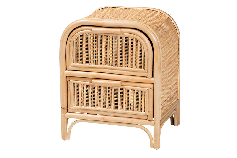 Teresa Bohemian Natural Rattan 2-Drawer Nightstand Baxton