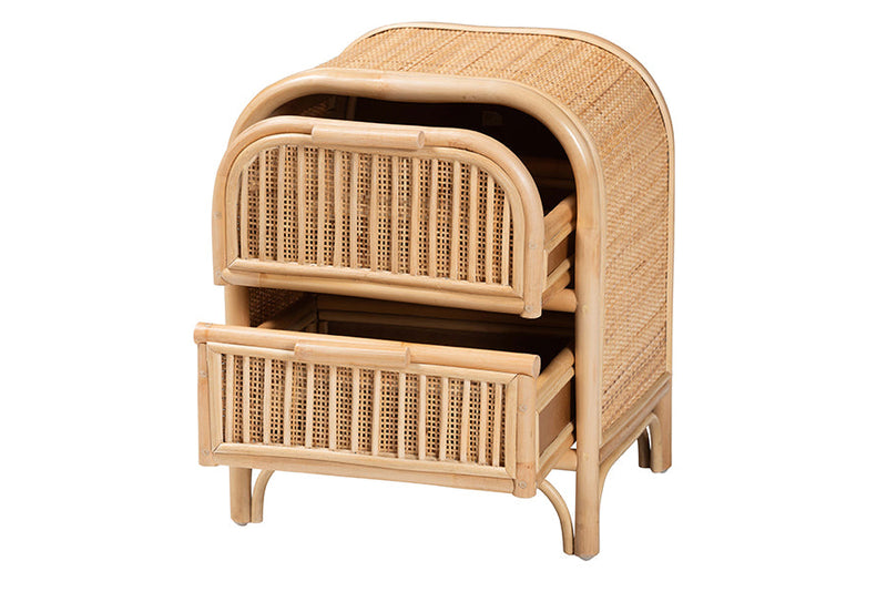 Teresa Bohemian Natural Rattan 2-Drawer Nightstand Baxton