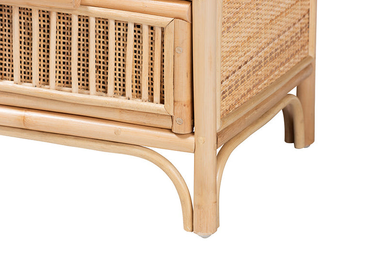 Teresa Bohemian Natural Rattan 2-Drawer Nightstand Baxton