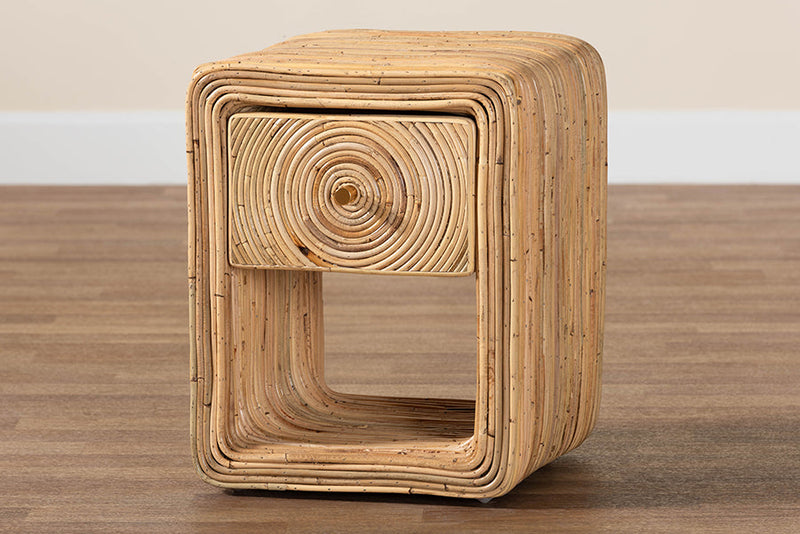 Broxburn Bohemian Natural Rattan 1-Drawer Nightstand Baxton