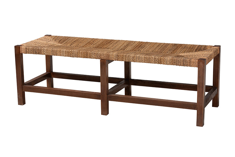 Ardelle Bohemian Natural Seagrass and Wood Accent Bench