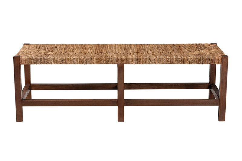 Ardelle Bohemian Natural Seagrass and Wood Accent Bench