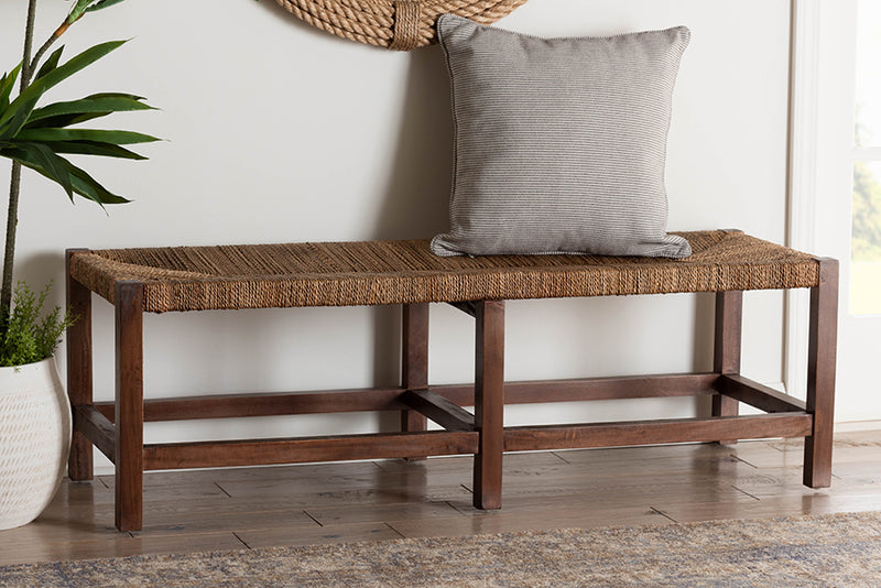 Ardelle Bohemian Natural Seagrass and Wood Accent Bench