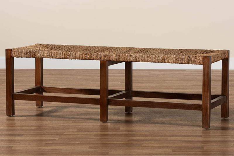 Ardelle Bohemian Natural Seagrass and Wood Accent Bench