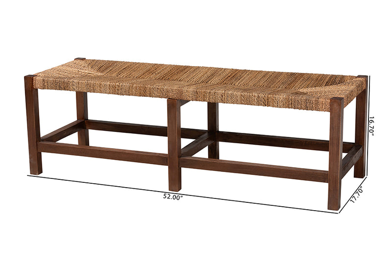 Ardelle Bohemian Natural Seagrass and Wood Accent Bench