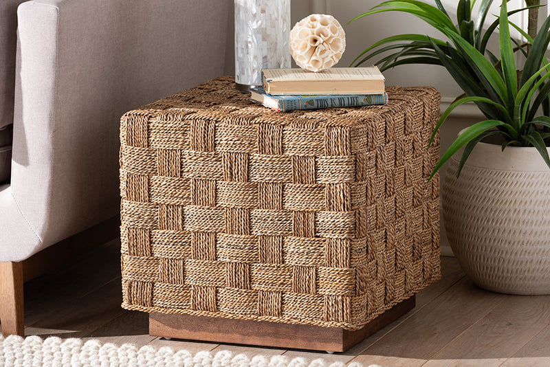 Obert Bohemian Natural Seagrass End Table