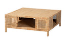Giolla Bohemian Light Honey Rattan and Mahogany Wood Square Coffee Table Baxton