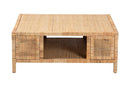 Giolla Bohemian Light Honey Rattan and Mahogany Wood Square Coffee Table Baxton
