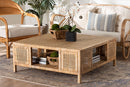 Giolla Bohemian Light Honey Rattan and Mahogany Wood Square Coffee Table Baxton