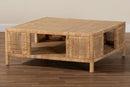 Giolla Bohemian Light Honey Rattan and Mahogany Wood Square Coffee Table Baxton