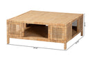 Giolla Bohemian Light Honey Rattan and Mahogany Wood Square Coffee Table Baxton
