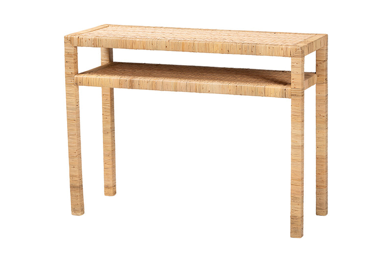 Giolla Bohemian Light Honey Rattan and Acacia Wood Console Table