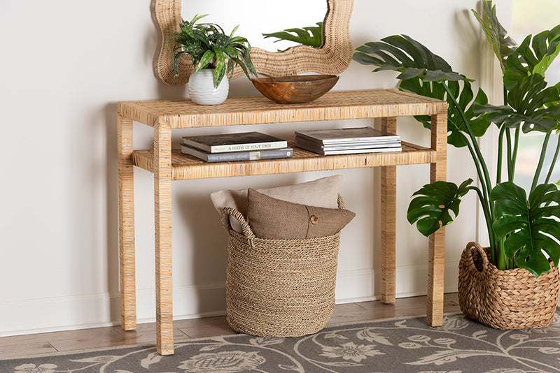 Giolla Bohemian Light Honey Rattan and Acacia Wood Console Table