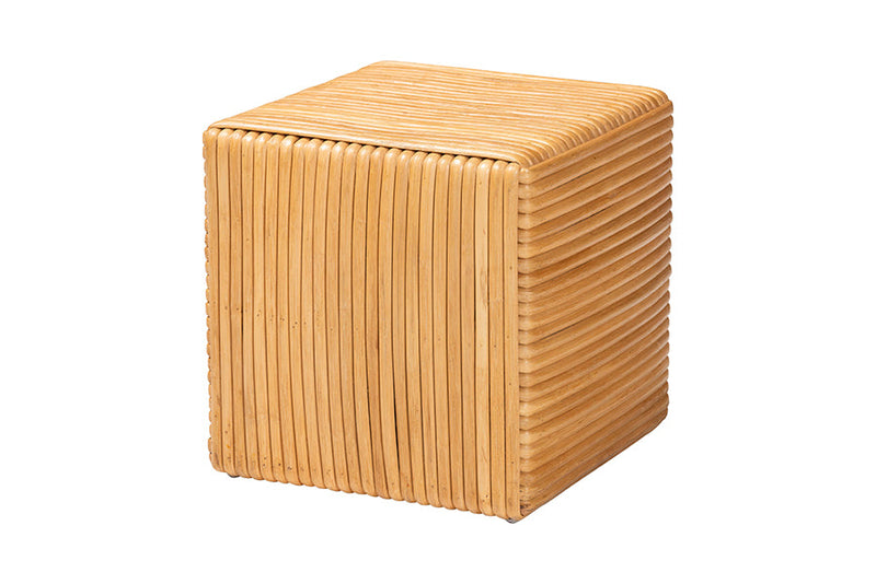 Obert Bohemian Light Honey Rattan Footstool Baxton