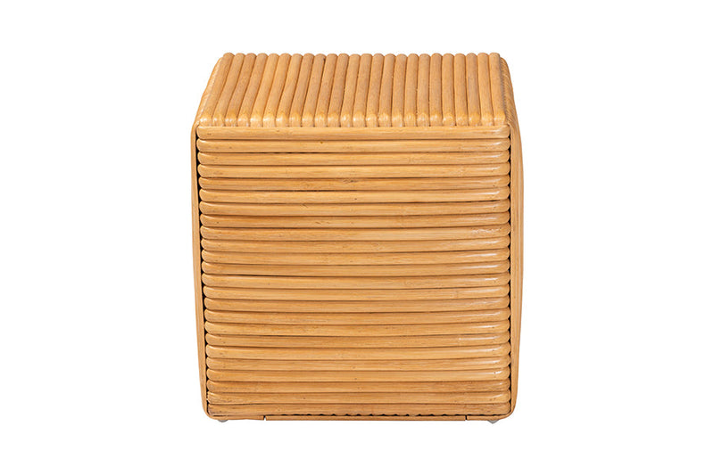 Obert Bohemian Light Honey Rattan Footstool Baxton