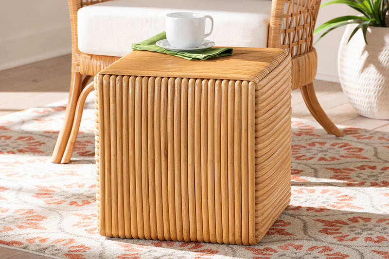 Obert Bohemian Light Honey Rattan Footstool