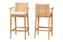 Miya Bohemian Natural Rattan and Teak Wood 2Pc Bar Stool Set Baxton