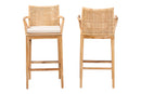 Miya Bohemian Natural Rattan and Teak Wood 2Pc Bar Stool Set Baxton