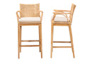 Miya Bohemian Natural Rattan and Teak Wood 2Pc Bar Stool Set Baxton