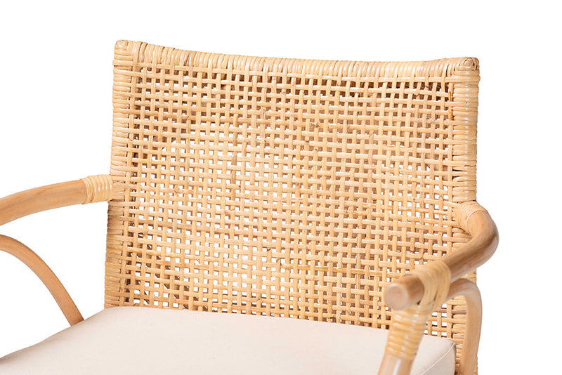 Miya Bohemian Natural Rattan and Teak Wood 2Pc Bar Stool Set Baxton