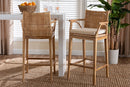 Miya Bohemian Natural Rattan and Teak Wood 2Pc Bar Stool Set Baxton